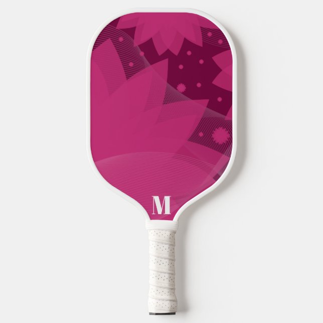 Palas De Pickleball Elegante encaje rosa y Monograma Blanco Moderno (Anverso)