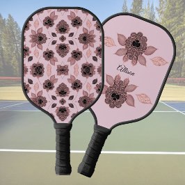 Palas De Pickleball Elegante encaje rosa y negro de estilo vintage,