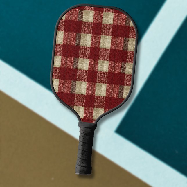 Palas De Pickleball Elegante Estampado de Cuadros Burgundy Marfil Rojo (Subido por el creador)