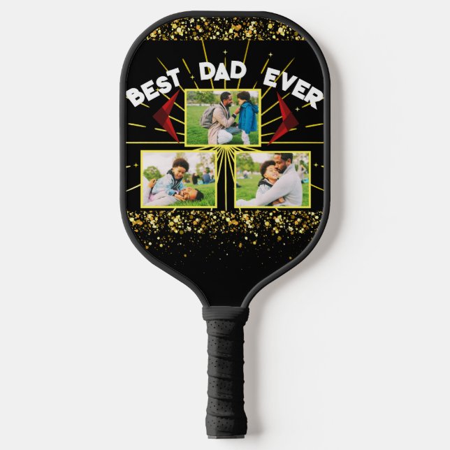 Palas De Pickleball Elegante foto de la familia del mejor papá y negro (Anverso)