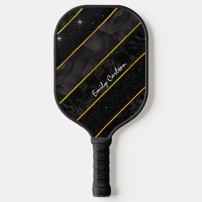 Palas De Pickleball Elegante geométrico purpurinoso de oro negro (Anverso)