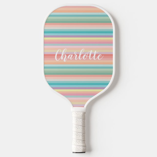 Palas De Pickleball Elegante Girly Pastel Rayos Arcoiris Personalizado (Anverso)