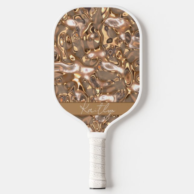 Palas De Pickleball Elegante Glam Gold Elegante Nombre manuscrito (Anverso)