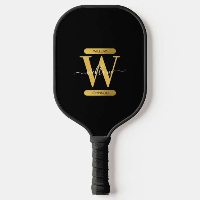 Palas De Pickleball Elegante guión moderno en negro y oro (Anverso)