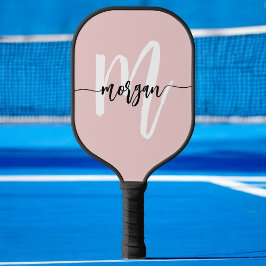 Palas De Pickleball Elegante guión moderno rosado nombre del monograma