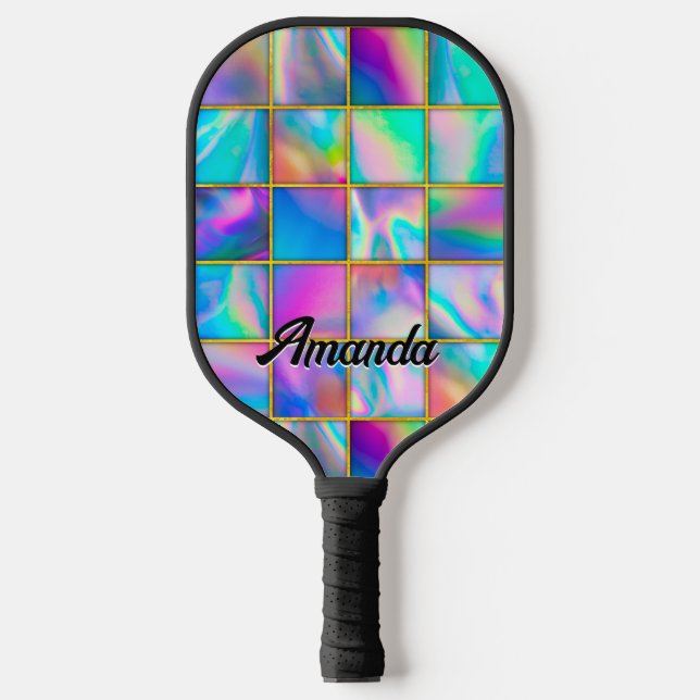Palas De Pickleball Elegante holográfico trendy de moda dorada geométr (Anverso)