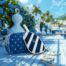 Palas De Pickleball Elegante marina y azul claro a rayas náuticas