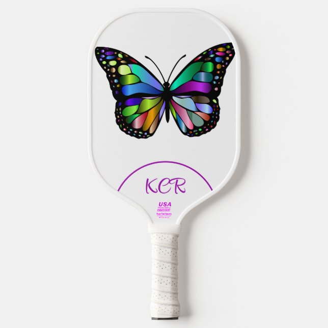 Palas De Pickleball Elegante Mariposa Coloridas Iniciales Estadouniden (Anverso)