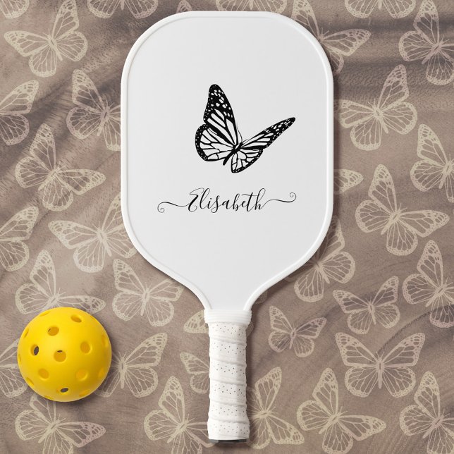 Palas De Pickleball Elegante mariposa Cute Simple Nombre Blanco y Negr (Subido por el creador)