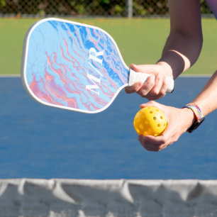 Palas De Pickleball Elegante Mármol rosa y azul personalizado
