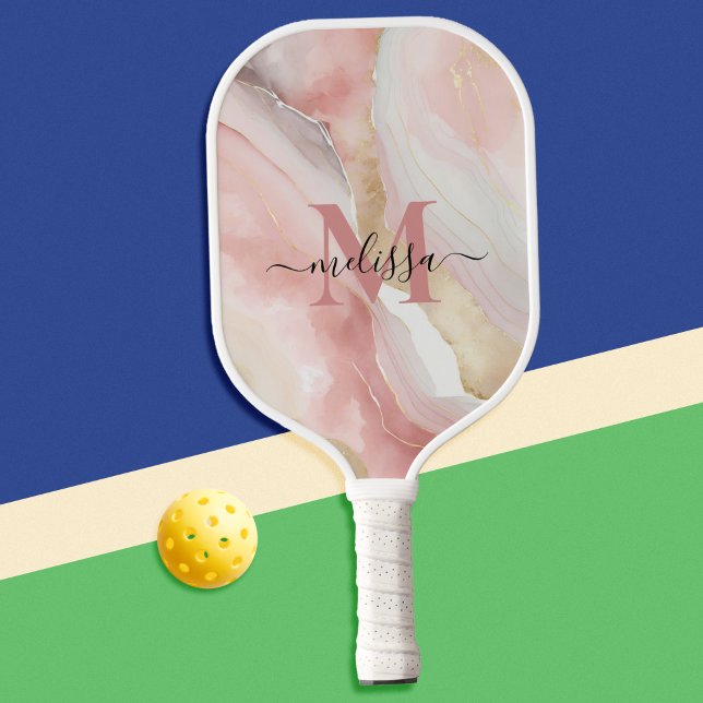 Palas De Pickleball Elegante Moda Rubor Monograma rosa (Subido por el creador)