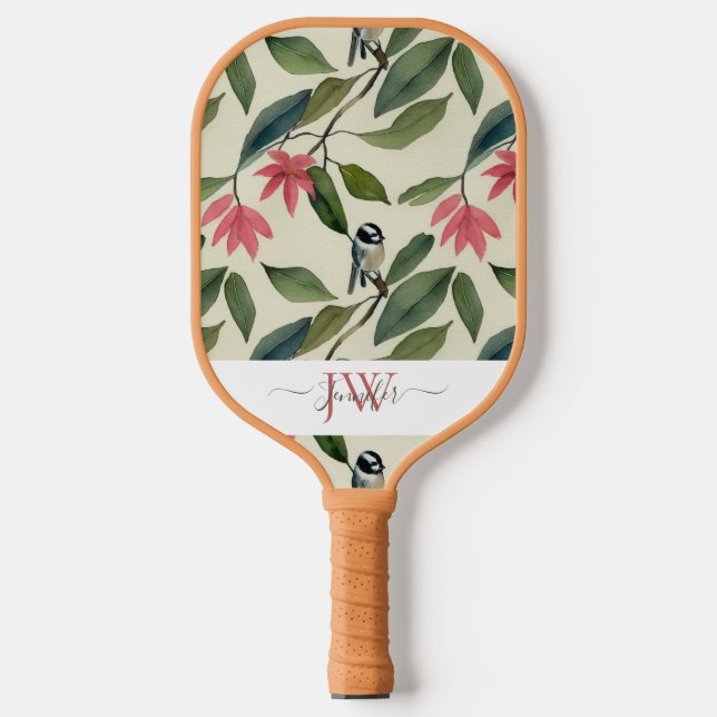 Palas De Pickleball Elegante Monograma Acuarela Floral (Anverso)