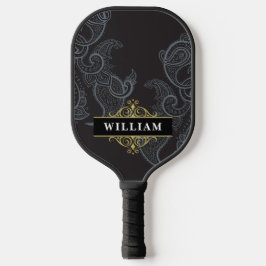 Palas De Pickleball Elegante Monograma Black Gold Paisley