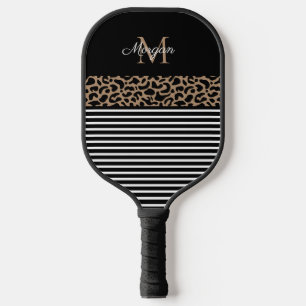 Palas De Pickleball Elegante Monograma Black Leopard Animal Print