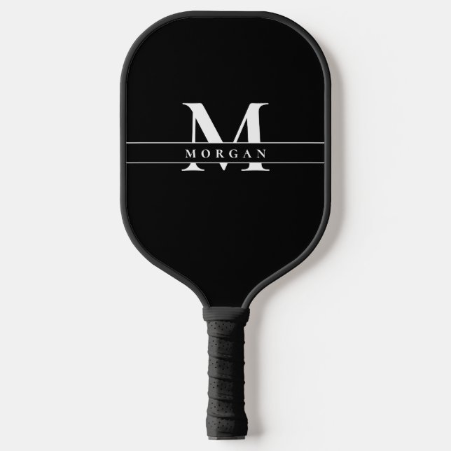 Palas De Pickleball Elegante Monograma blanco negro personalizado (Anverso)