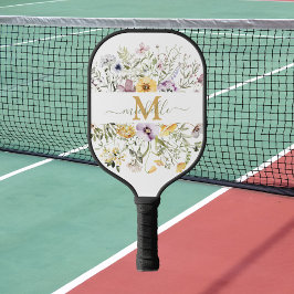 Palas De Pickleball Elegante Monograma Colorido de Flor Silvestre Jard