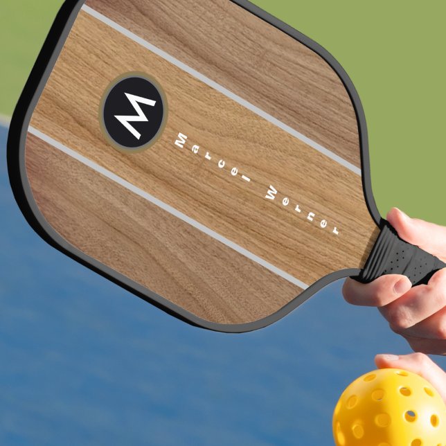 Palas De Pickleball Elegante Monograma de Franja de Madera Rústica (Subido por el creador)