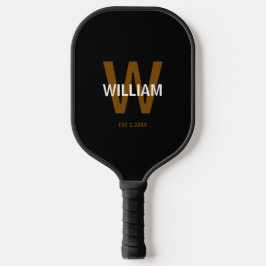Palas De Pickleball Elegante Monograma de Nombre Personalizado en Negr