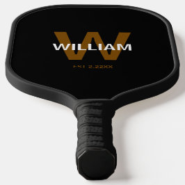Palas De Pickleball Elegante Monograma de Nombre Personalizado en Negr
