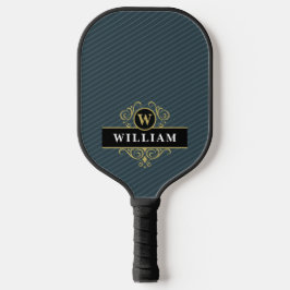 Palas De Pickleball Elegante Monograma de Oro Negro Pinstripe