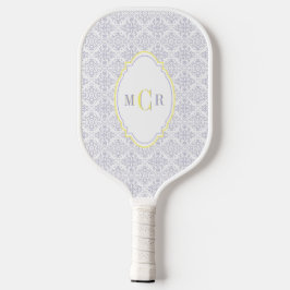 Palas De Pickleball Elegante Monograma de Patrón de Damasco Azul Amari