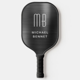 Palas De Pickleball Elegante Monograma Falso Metalizado Negro Cepillad