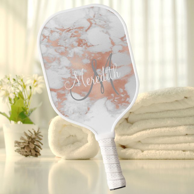 Palas De Pickleball Elegante Monograma Faux Marble Nombre inicial (Subido por el creador)