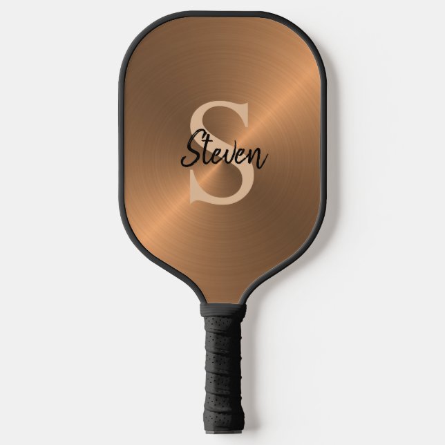 Palas De Pickleball Elegante Monograma metálico de bronce (Anverso)