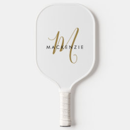 Palas De Pickleball Elegante Monograma Moderno de Oro Blanco en Escrit