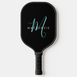 Palas De Pickleball Elegante Monograma Moderno en Negro y Verde Acuáti