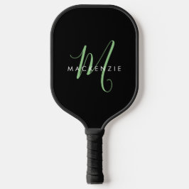 Palas De Pickleball Elegante Monograma Moderno en Negro y Verde con Le