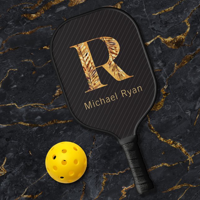 Palas De Pickleball Elegante Monograma personalizado negro y oro (Subido por el creador)