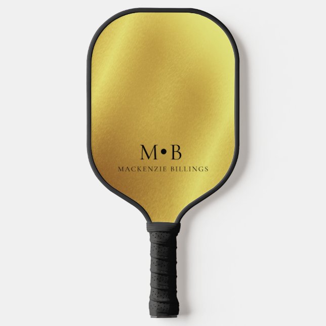 Palas De Pickleball Elegante Monograma simple de oro metálico (Anverso)
