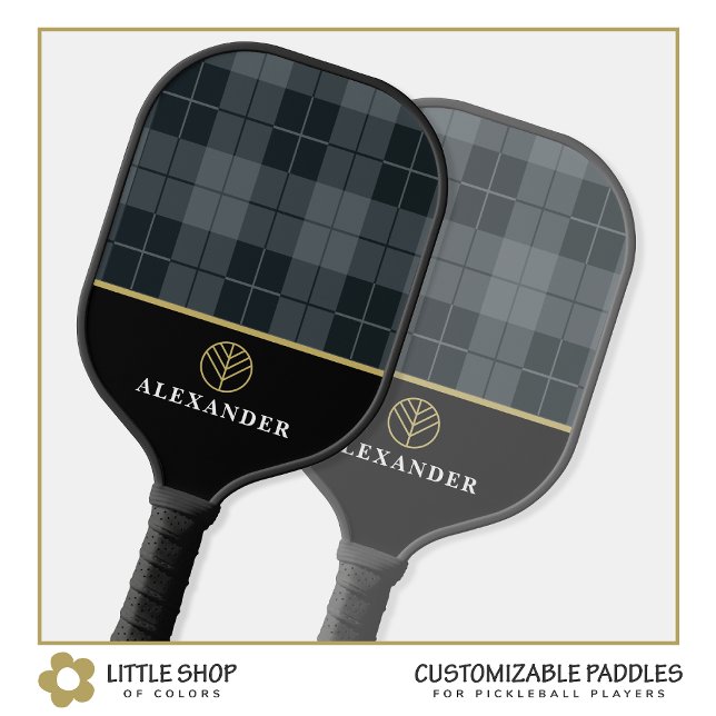Palas De Pickleball Elegante Monograma Tartán con gránulos negros (Subido por el creador)