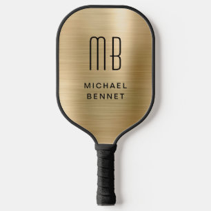 Palas De Pickleball Elegante Monogramado Faux Gold Cepillado Metálico