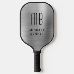 Palas De Pickleball Elegante Monogramado Faux Silver Brushic Metálico