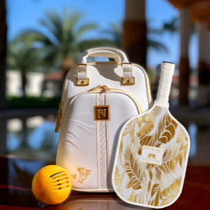 Palas De Pickleball Elegante Monogramado Monstera dorado