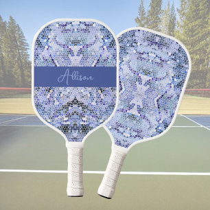 Palas De Pickleball Elegante mosaico azul hielo, personalizado moderno