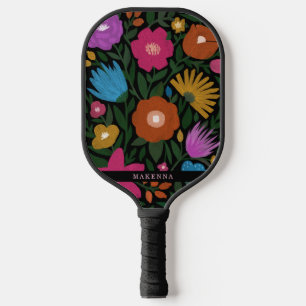 Palas De Pickleball Elegante negrita Coloridas Floraciones Nombre Negr