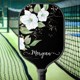 Palas De Pickleball Elegante Nombre con Letra Script en Acuarela Flora