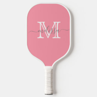 Palas De Pickleball Elegante nombre mínimo rosado y monograma