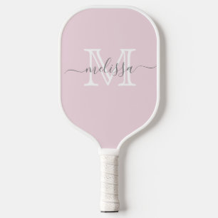 Palas De Pickleball Elegante nombre mínimo rosado y monograma de Rubor