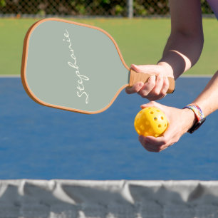 Palas De Pickleball Elegante nombre personalizado en verde salvia con 