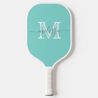 Palas De Pickleball Elegante nombre Verde azulado mínimo y monograma