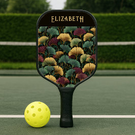Palas De Pickleball Elegante Patrón de Ginkgo con Monograma de Nombre 