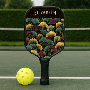 Palas De Pickleball Elegante Patrón de Ginkgo con Monograma de Nombre