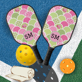 Palas De Pickleball Elegante Patrón de Monograma Pastel Rosa para Ella