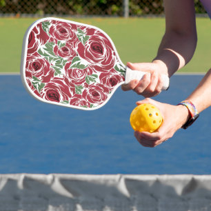 Palas De Pickleball Elegante patrón de Rosa Vintage - Floral roja y ve
