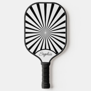 Palas De Pickleball Elegante Patrón Sunburst Nombre personalizado Blan