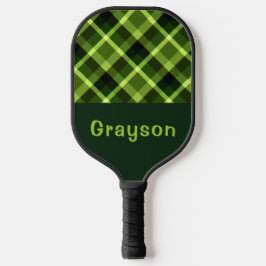 Palas De Pickleball Elegante Pea Green Plaid Monograma Pickleball Padd